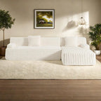 Divano componibile a L con penisola, 3 posti, modello "Faux Fur Cloud 110", con due cuscini decorativi inclusi