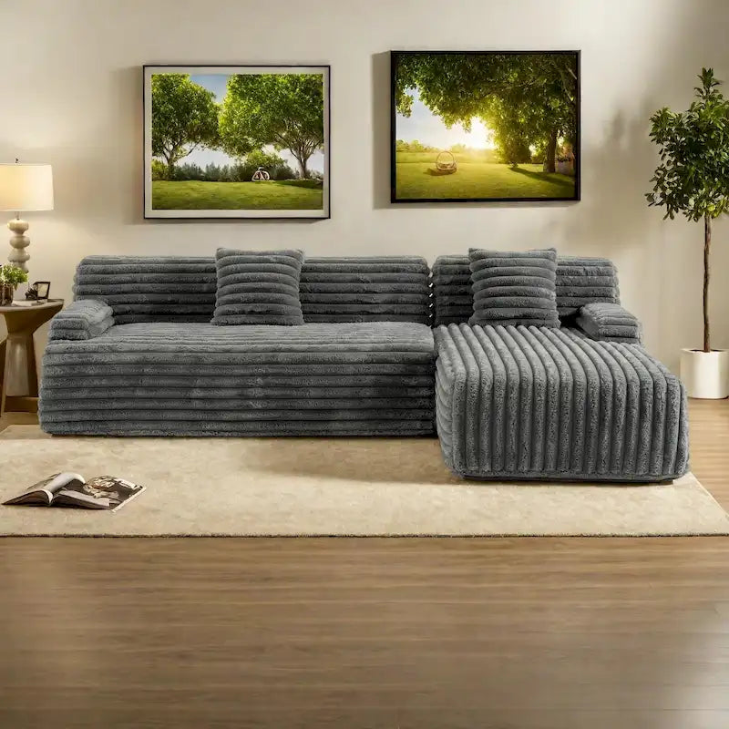 Canapé sectionnel en fausse fourrure en forme de L Cloud 3 places 110 avec deux coussins décoratifs inclus