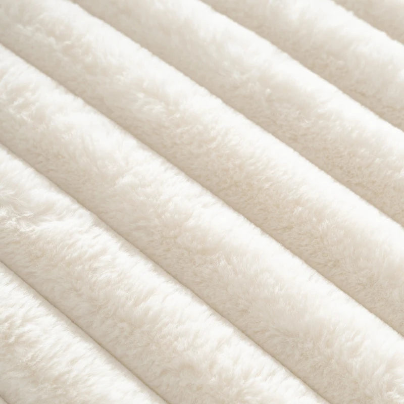 Divano componibile a L con penisola, 3 posti, modello "Faux Fur Cloud 110", con due cuscini decorativi inclusi