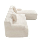 Divano componibile a L con penisola, 3 posti, modello "Faux Fur Cloud 110", con due cuscini decorativi inclusi