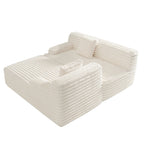 Divano componibile a L con penisola, 3 posti, modello "Faux Fur Cloud 110", con due cuscini decorativi inclusi