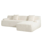 Divano componibile a L con penisola, 3 posti, modello "Faux Fur Cloud 110", con due cuscini decorativi inclusi