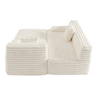 Divano componibile a L con penisola, 3 posti, modello "Faux Fur Cloud 110", con due cuscini decorativi inclusi
