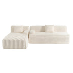 Divano componibile a L con penisola, 3 posti, modello "Faux Fur Cloud 110", con due cuscini decorativi inclusi