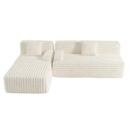 Divano componibile a L con penisola, 3 posti, modello "Faux Fur Cloud 110", con due cuscini decorativi inclusi