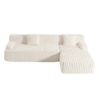 Divano componibile a L con penisola, 3 posti, modello "Faux Fur Cloud 110", con due cuscini decorativi inclusi