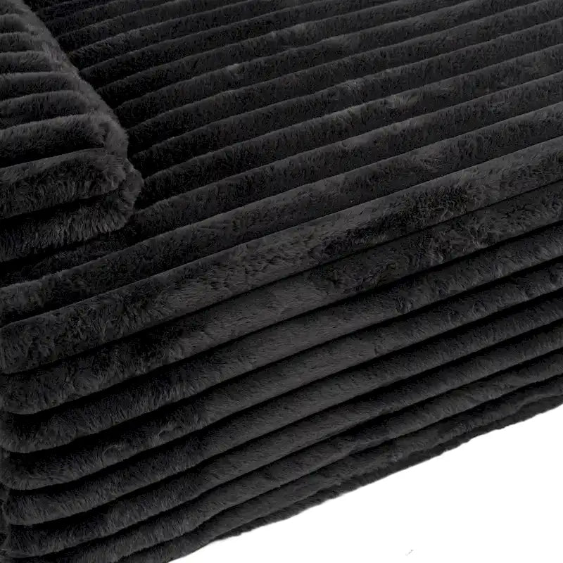 Divano componibile a L con penisola, 3 posti, modello "Faux Fur Cloud 110", con due cuscini decorativi inclusi