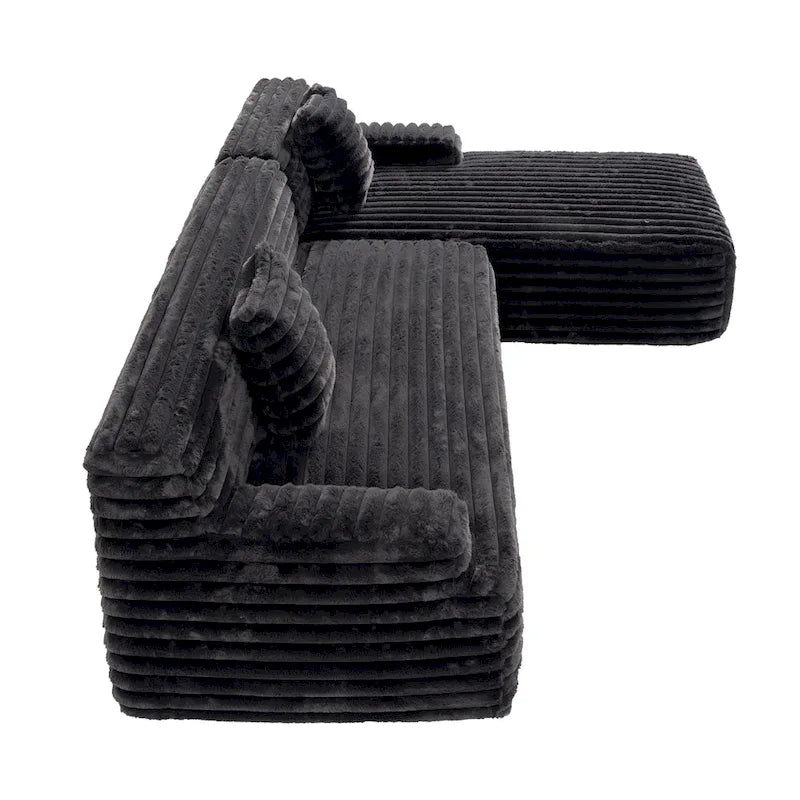 Divano componibile a L con penisola, 3 posti, modello "Faux Fur Cloud 110", con due cuscini decorativi inclusi