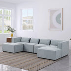 Divano componibile a U a 6 posti rivestito in ciniglia con 2 pouf rimovibili e design a libera combinazione