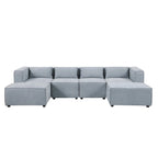 Divano componibile a U a 6 posti rivestito in ciniglia con 2 pouf rimovibili e design a libera combinazione