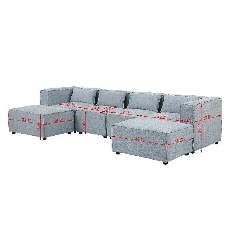 Divano componibile a U a 6 posti rivestito in ciniglia con 2 pouf rimovibili e design a libera combinazione