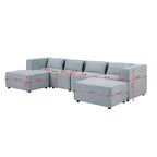 Divano componibile a U a 6 posti rivestito in ciniglia con 2 pouf rimovibili e design a libera combinazione