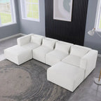 Divano componibile a U a 6 posti rivestito in ciniglia con 2 pouf rimovibili e design a libera combinazione