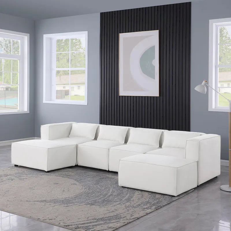 Divano componibile a U a 6 posti rivestito in ciniglia con 2 pouf rimovibili e design a libera combinazione