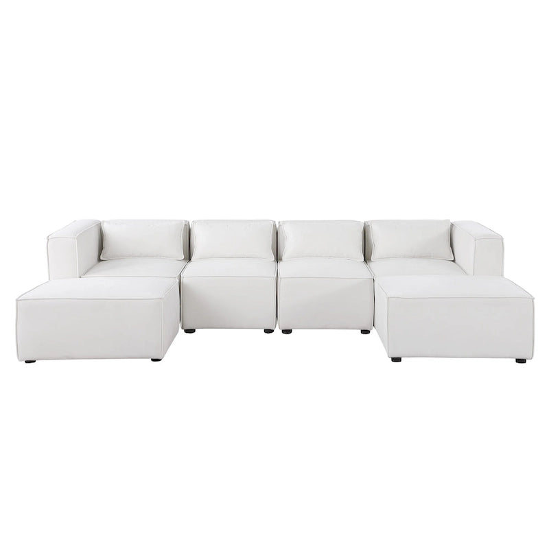 Divano componibile a U a 6 posti rivestito in ciniglia con 2 pouf rimovibili e design a libera combinazione