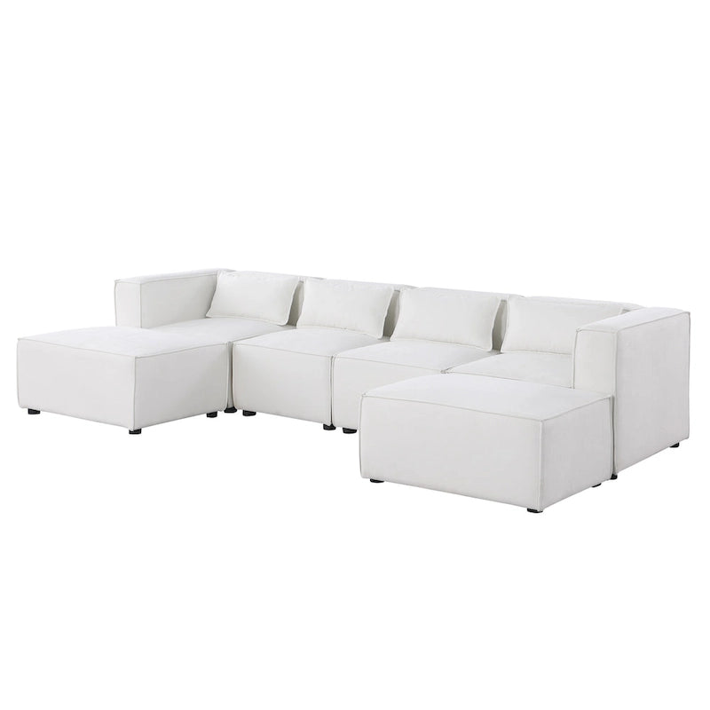 Divano componibile a U a 6 posti rivestito in ciniglia con 2 pouf rimovibili e design a libera combinazione
