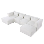 Divano componibile a U a 6 posti rivestito in ciniglia con 2 pouf rimovibili e design a libera combinazione