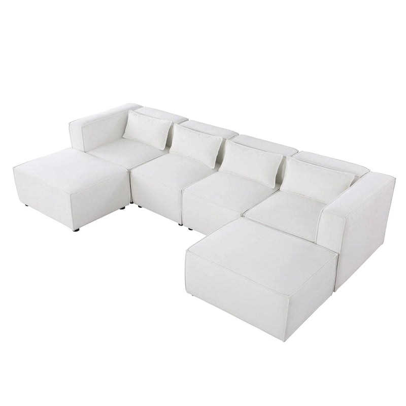Divano componibile a U a 6 posti rivestito in ciniglia con 2 pouf rimovibili e design a libera combinazione