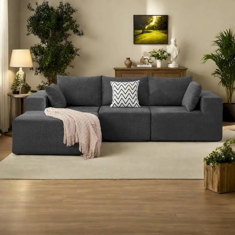 103 Fabric Modular Sectional Sofa with Deep Seats, L-Shaped Cloud Couch and Chaise, No Assembly Required