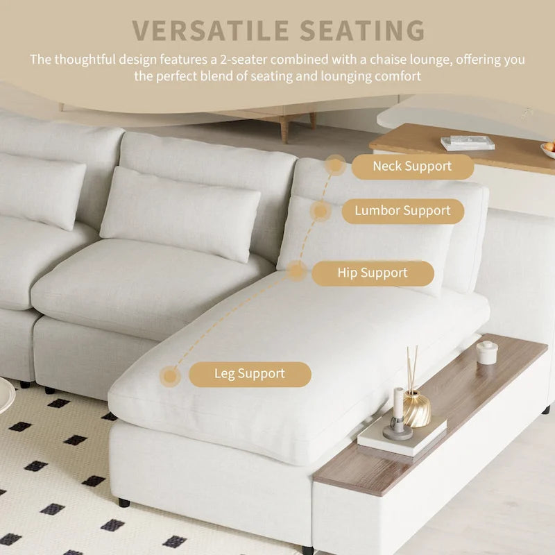 Divano a L a 3 posti beige da 109,8 L con contenitori
