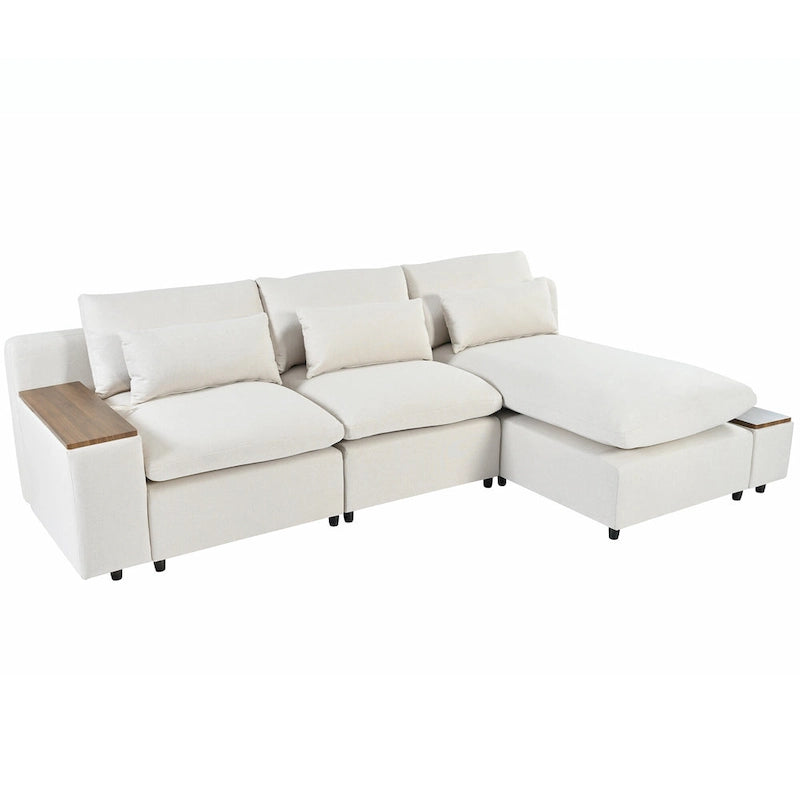 Divano a L a 3 posti beige da 109,8 L con contenitori
