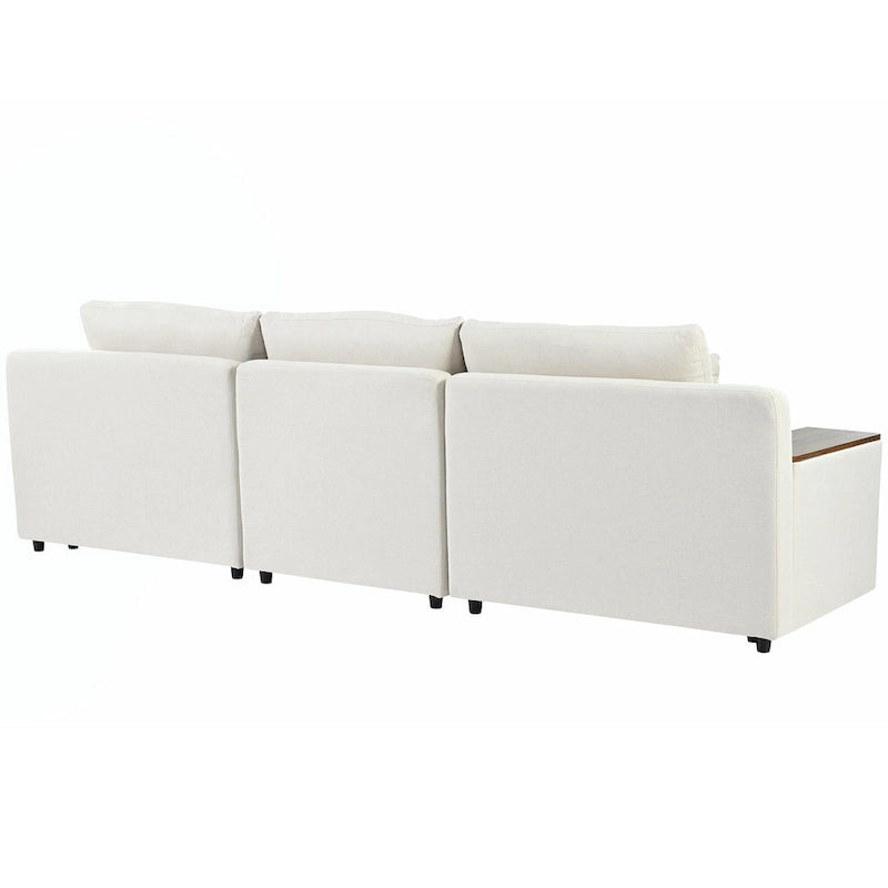 Divano a L a 3 posti beige da 109,8 L con contenitori