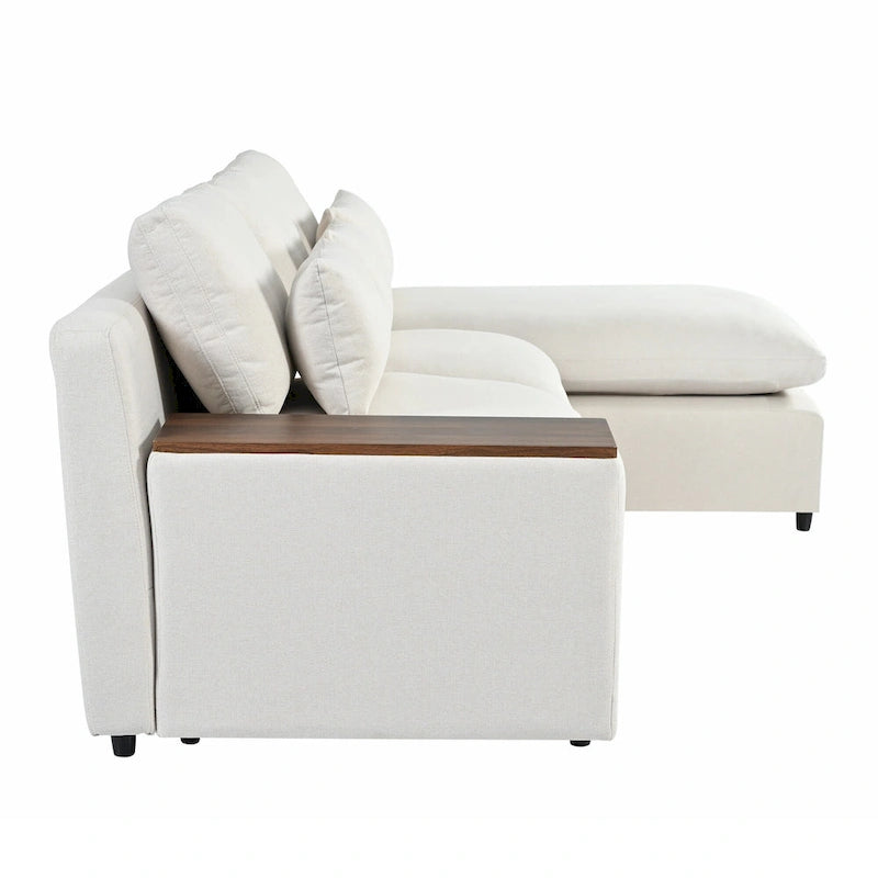 Divano a L a 3 posti beige da 109,8 L con contenitori