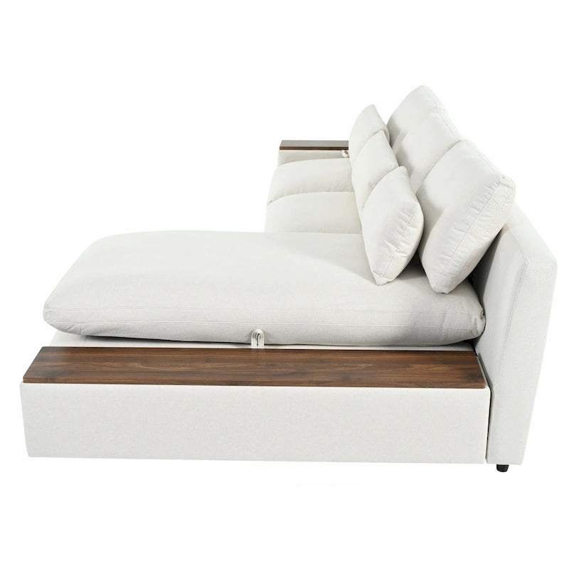 Divano a L a 3 posti beige da 109,8 L con contenitori