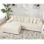 Divano componibile a L in velluto a coste beige 111 con chaise longue sinistra di grandi dimensioni