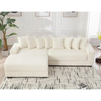 Divano componibile a L in velluto a coste beige 111 con chaise longue sinistra di grandi dimensioni