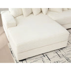 Divano componibile a L in velluto a coste beige 111 con chaise longue sinistra di grandi dimensioni