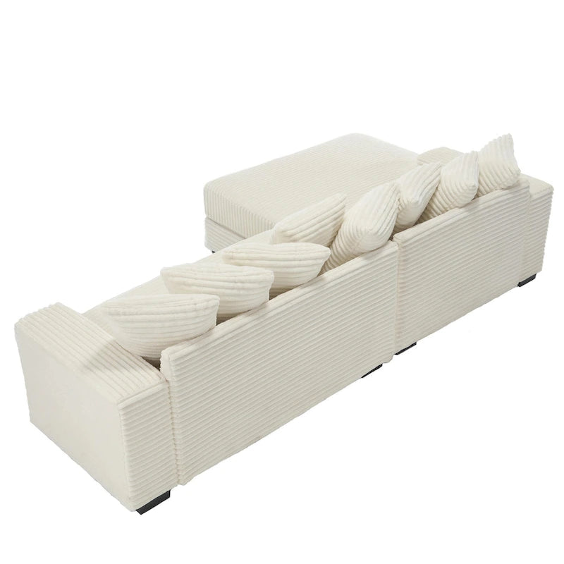 Divano componibile a L in velluto a coste beige 111 con chaise longue sinistra di grandi dimensioni