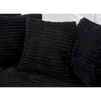 Canapé d'angle en velours côtelé noir 111 avec grande méridienne à droite et 8 coussins décoratifs