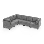 Canapé d'angle 6 places gris 116 avec chaises et rangement