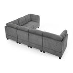 Canapé d'angle 6 places gris 116 avec chaises et rangement