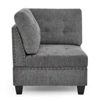 Canapé d'angle 6 places gris 116 avec chaises et rangement