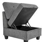 Canapé d'angle 6 places gris 116 avec chaises et rangement