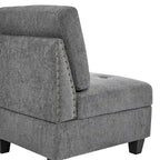 Canapé d'angle 6 places gris 116 avec chaises et rangement