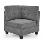 Canapé d'angle 6 places gris 116 avec chaises et rangement