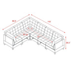 Canapé d'angle 6 places gris 116 avec chaises et rangement