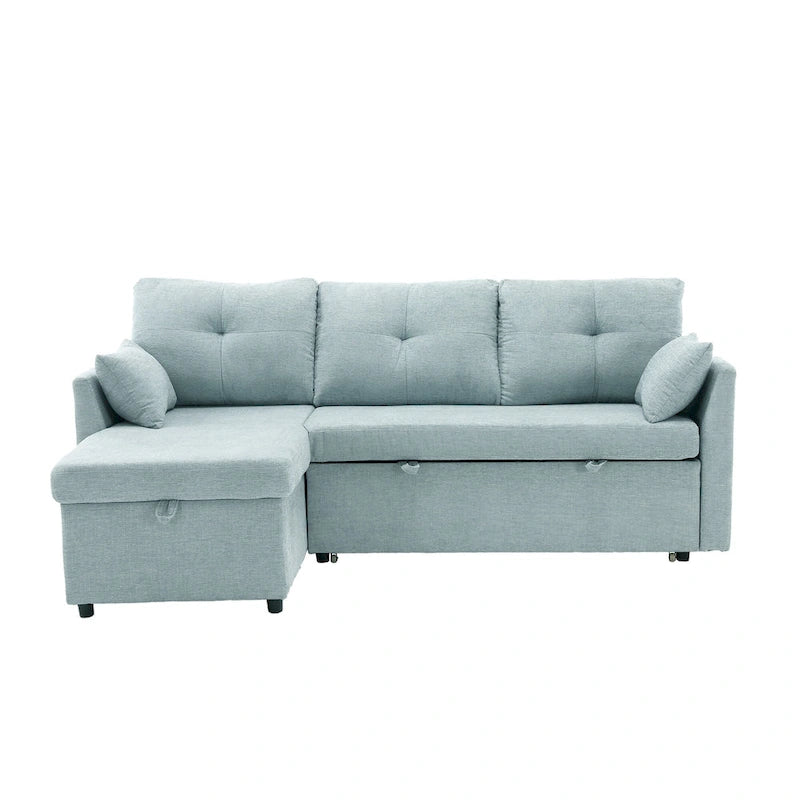 Divano sezionale a L a 3 posti verde 81.1 con chaise longue reversibile, sedili contenitore, telaio in legno massello resistente