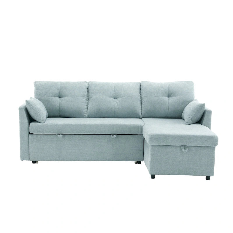 Divano sezionale a L a 3 posti verde 81.1 con chaise longue reversibile, sedili contenitore, telaio in legno massello resistente