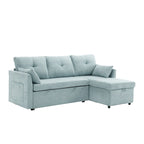 Divano sezionale a L a 3 posti verde 81.1 con chaise longue reversibile, sedili contenitore, telaio in legno massello resistente