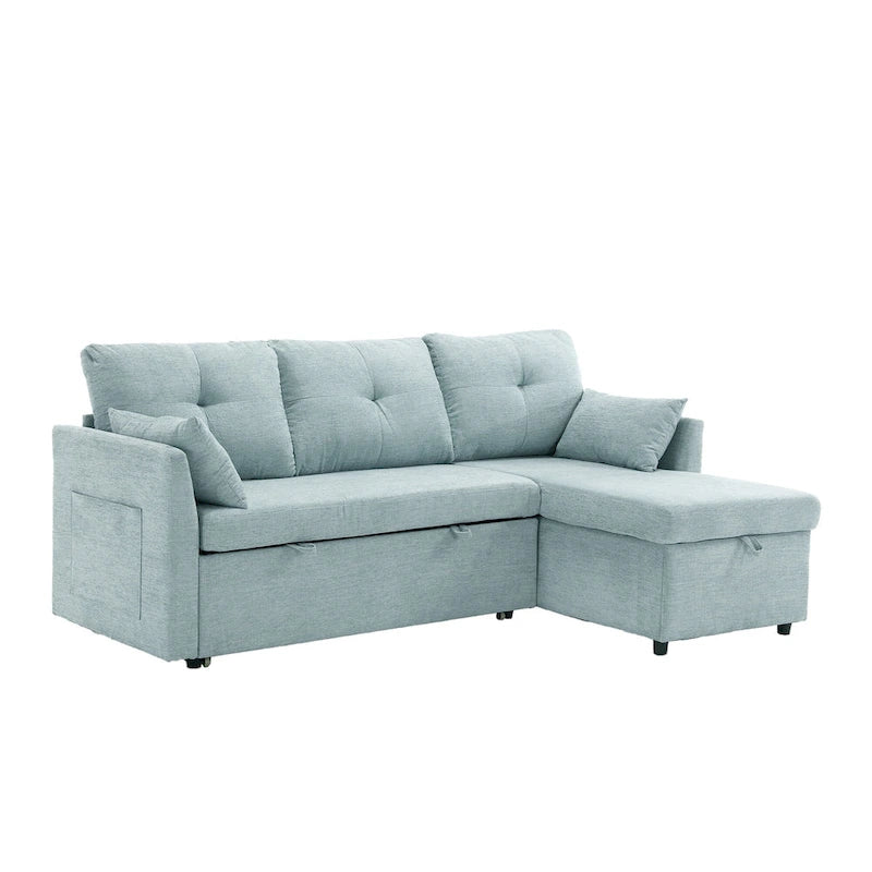 Divano sezionale a L a 3 posti verde 81.1 con chaise longue reversibile, sedili contenitore, telaio in legno massello resistente