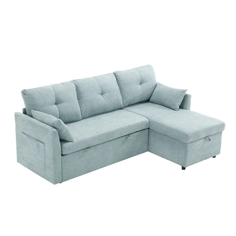 Divano sezionale a L a 3 posti verde 81.1 con chaise longue reversibile, sedili contenitore, telaio in legno massello resistente