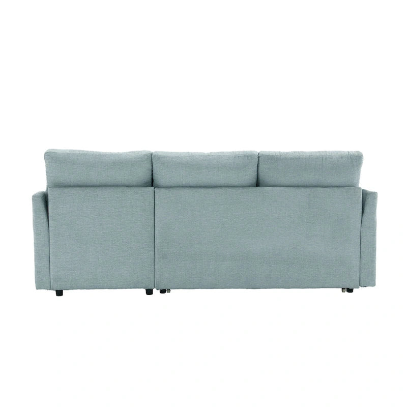 Divano sezionale a L a 3 posti verde 81.1 con chaise longue reversibile, sedili contenitore, telaio in legno massello resistente