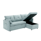 Divano sezionale a L a 3 posti verde 81.1 con chaise longue reversibile, sedili contenitore, telaio in legno massello resistente