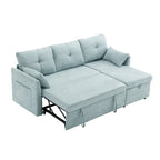 Divano sezionale a L a 3 posti verde 81.1 con chaise longue reversibile, sedili contenitore, telaio in legno massello resistente