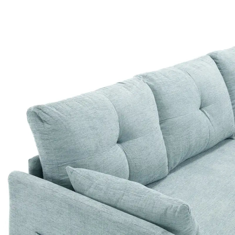 Divano sezionale a L a 3 posti verde 81.1 con chaise longue reversibile, sedili contenitore, telaio in legno massello resistente