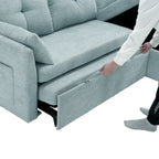Divano sezionale a L a 3 posti verde 81.1 con chaise longue reversibile, sedili contenitore, telaio in legno massello resistente